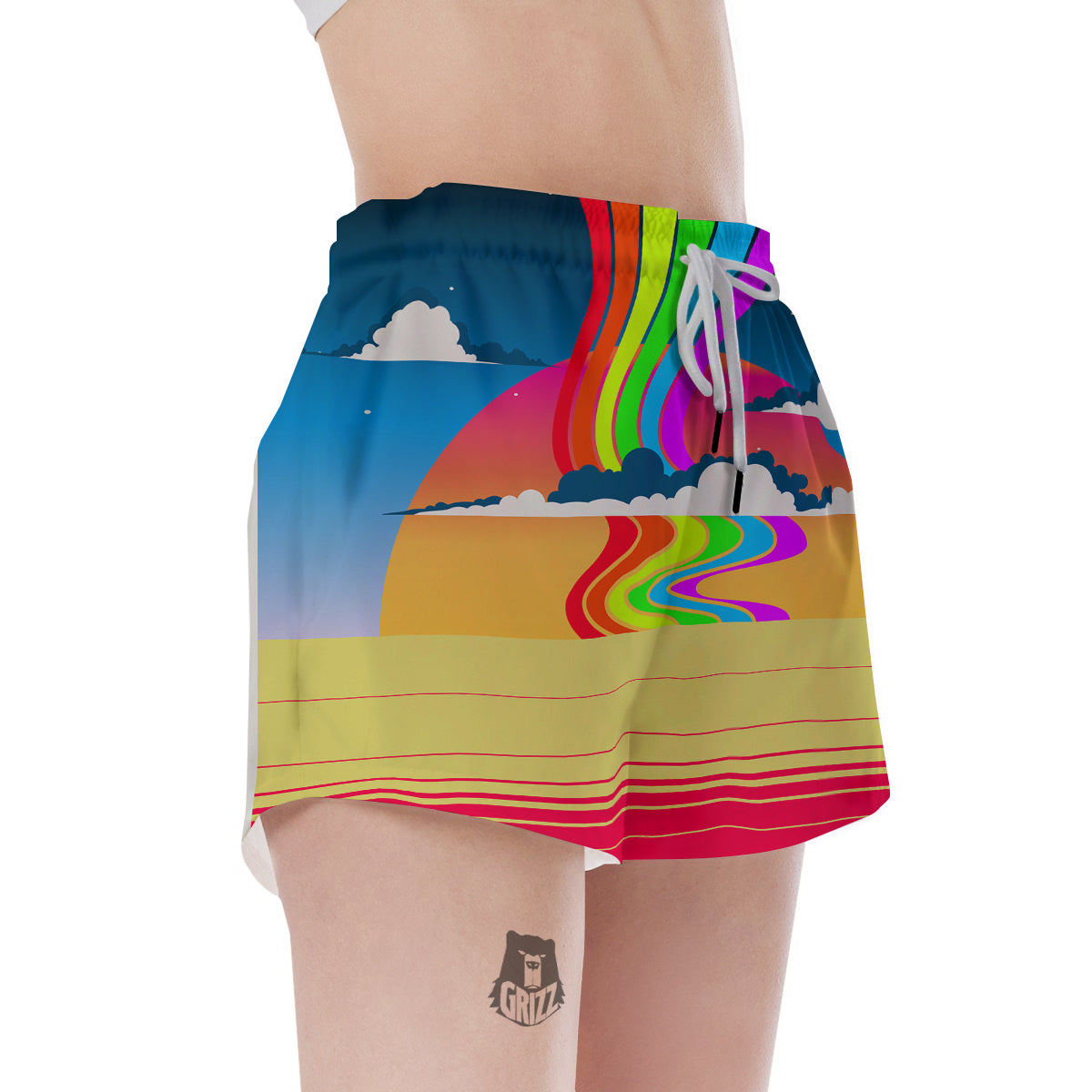 Psychedelic And Gradient Sky Rainbow Print Women's Shorts-grizzshop
