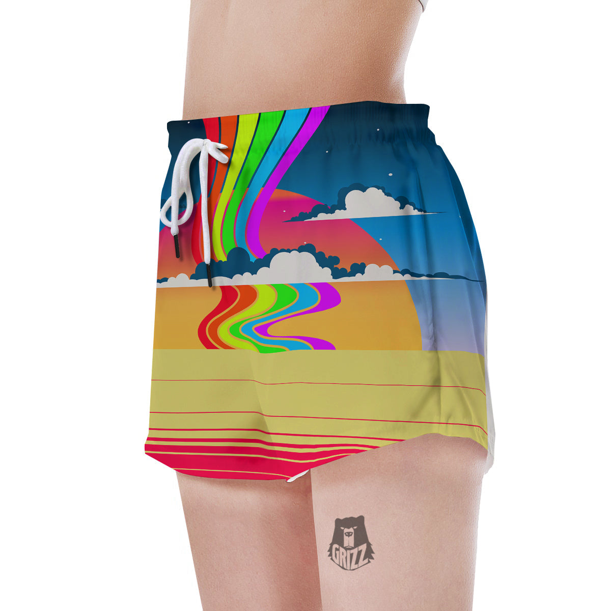 Psychedelic And Gradient Sky Rainbow Print Women's Shorts-grizzshop