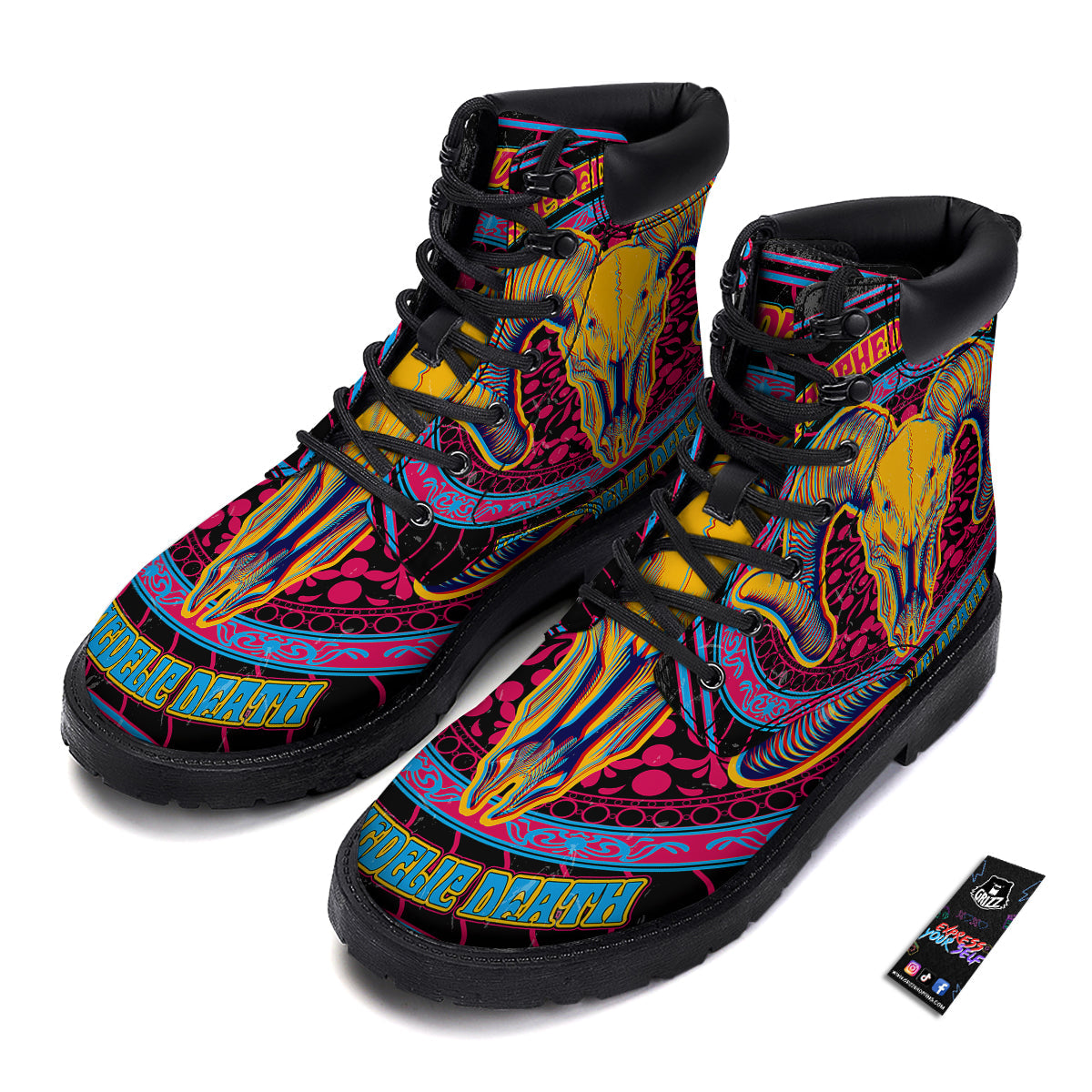 Psychedelic And Ram Skull Print Boots-grizzshop