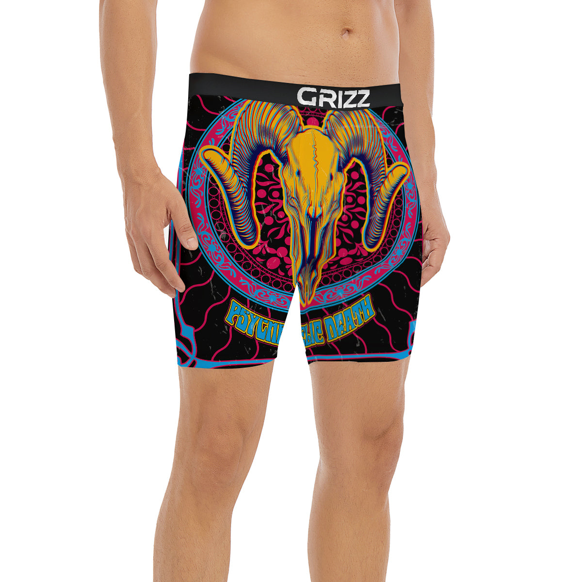 Psychedelic And Ram Skull Print Boxer Briefs-grizzshop