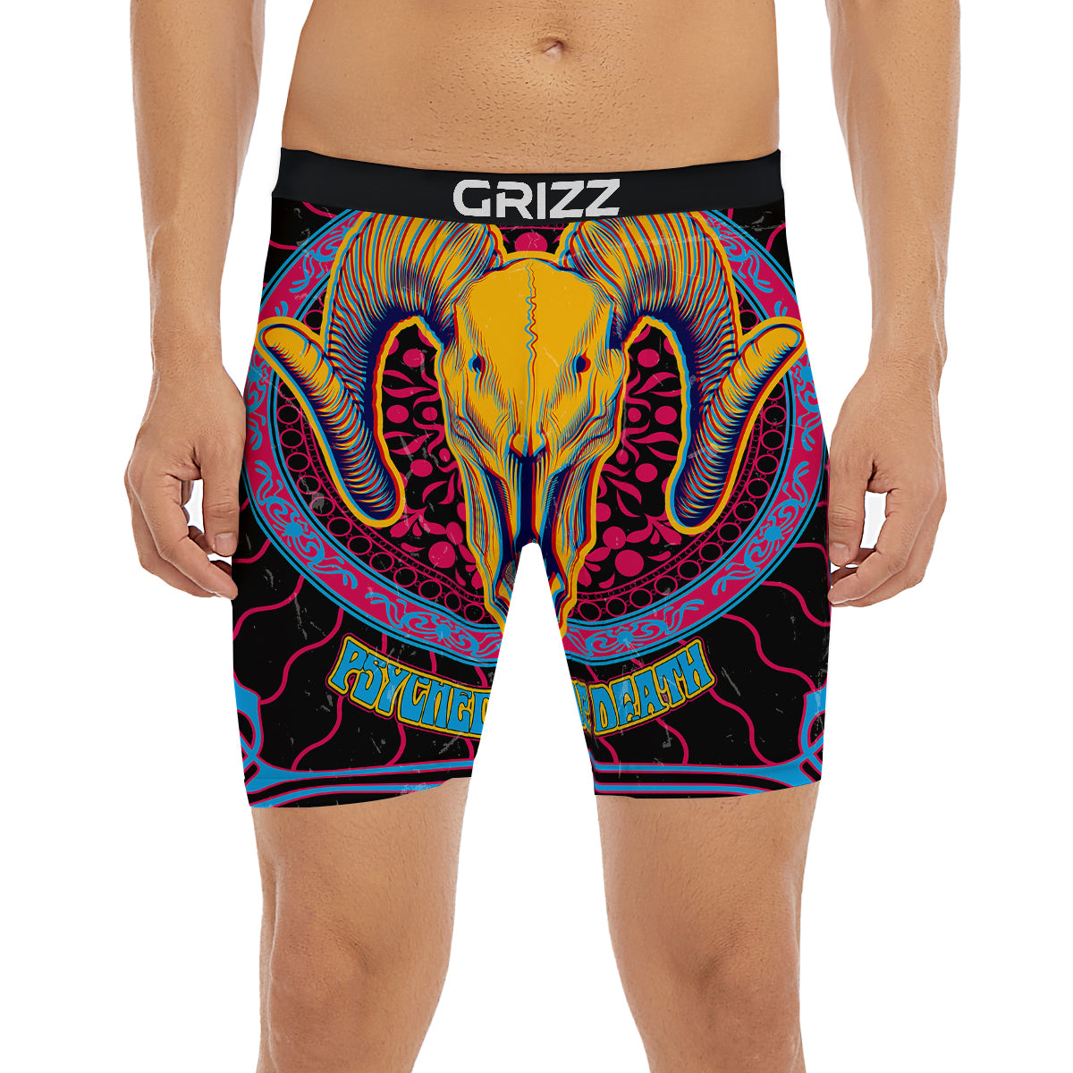 Psychedelic And Ram Skull Print Boxer Briefs-grizzshop