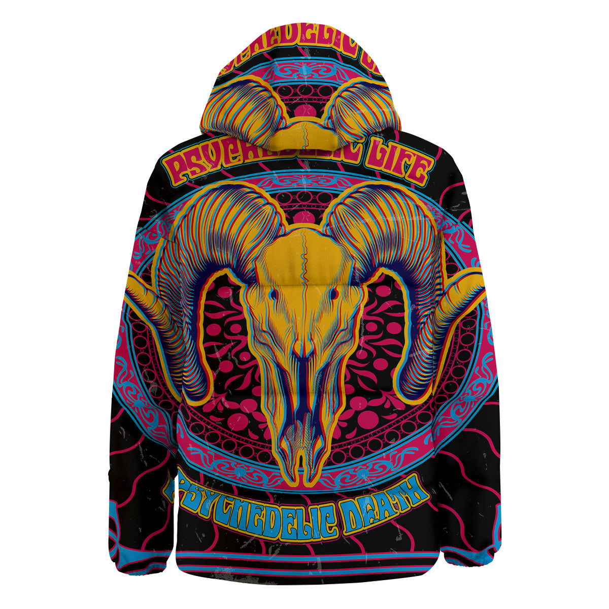 Psychedelic And Ram Skull Print Down Jacket-grizzshop