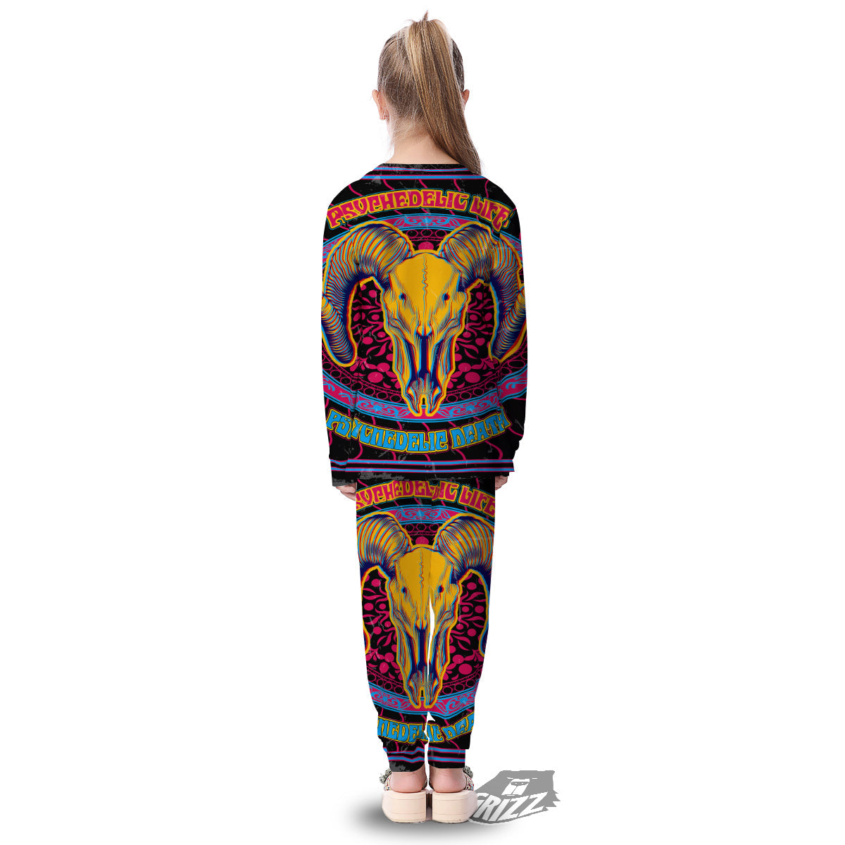 Psychedelic And Ram Skull Print Kid's Pajamas-grizzshop