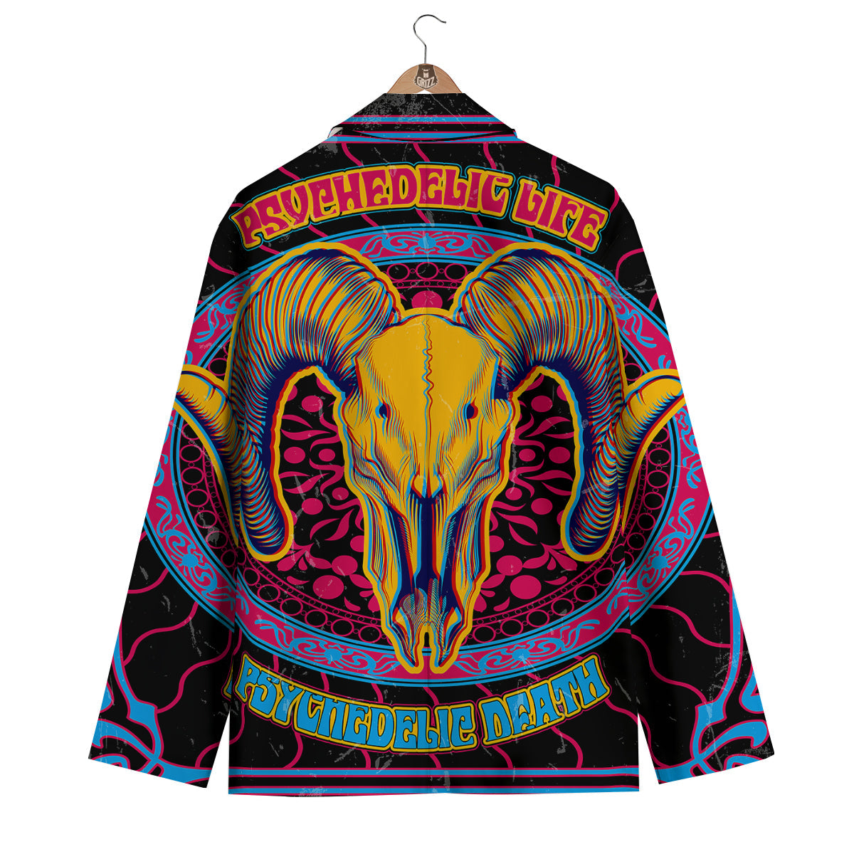 Psychedelic And Ram Skull Print Men's Blazer-grizzshop