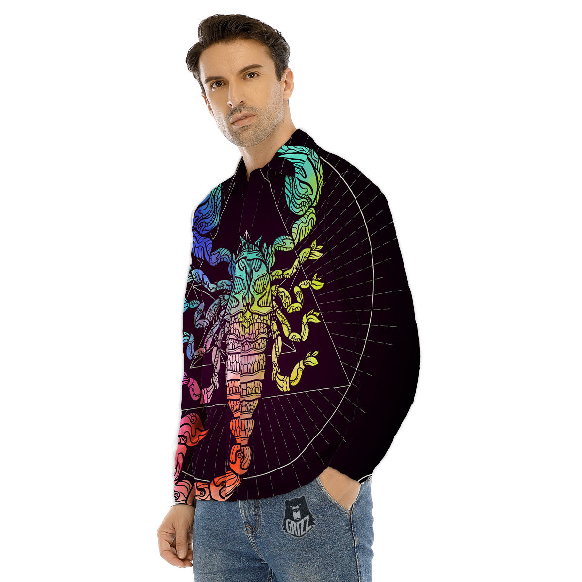Psychedelic And Ram Skull Print Men's Dress Shirts-grizzshop