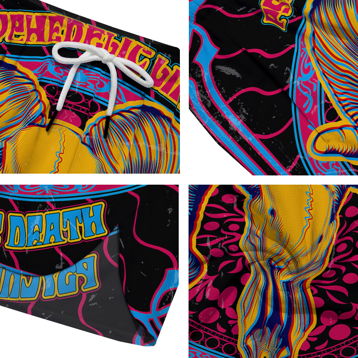 Psychedelic And Ram Skull Print Men's Running Shorts-grizzshop
