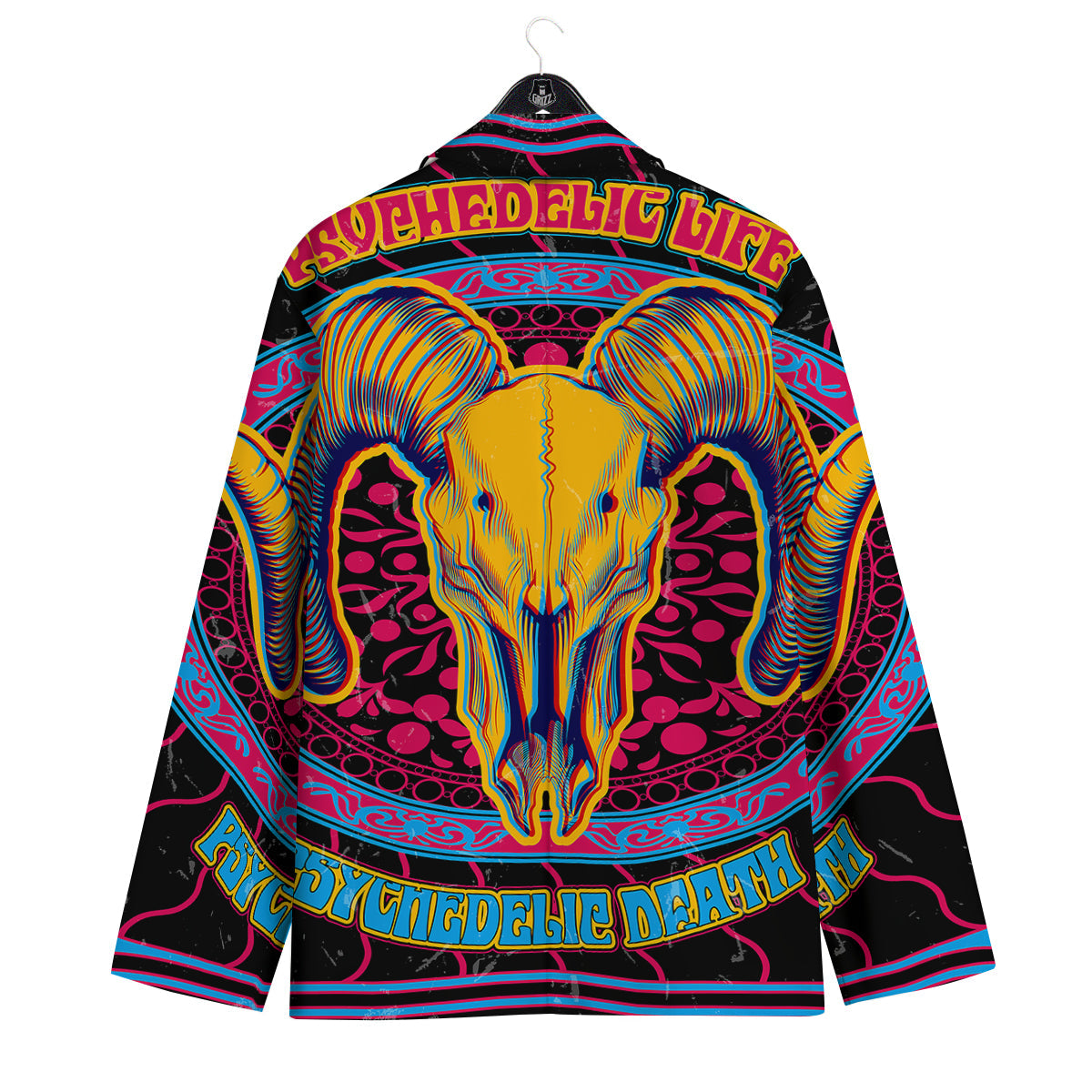 Psychedelic And Ram Skull Print Men's Sport Coat-grizzshop