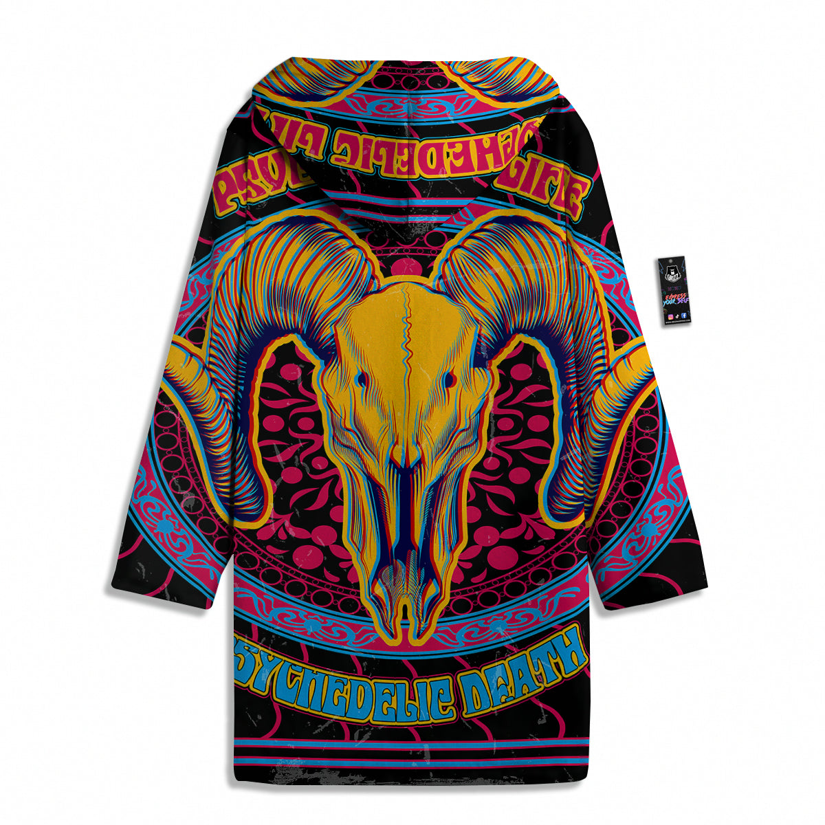 Psychedelic And Ram Skull Print Men's Windbreaker Jacket-grizzshop