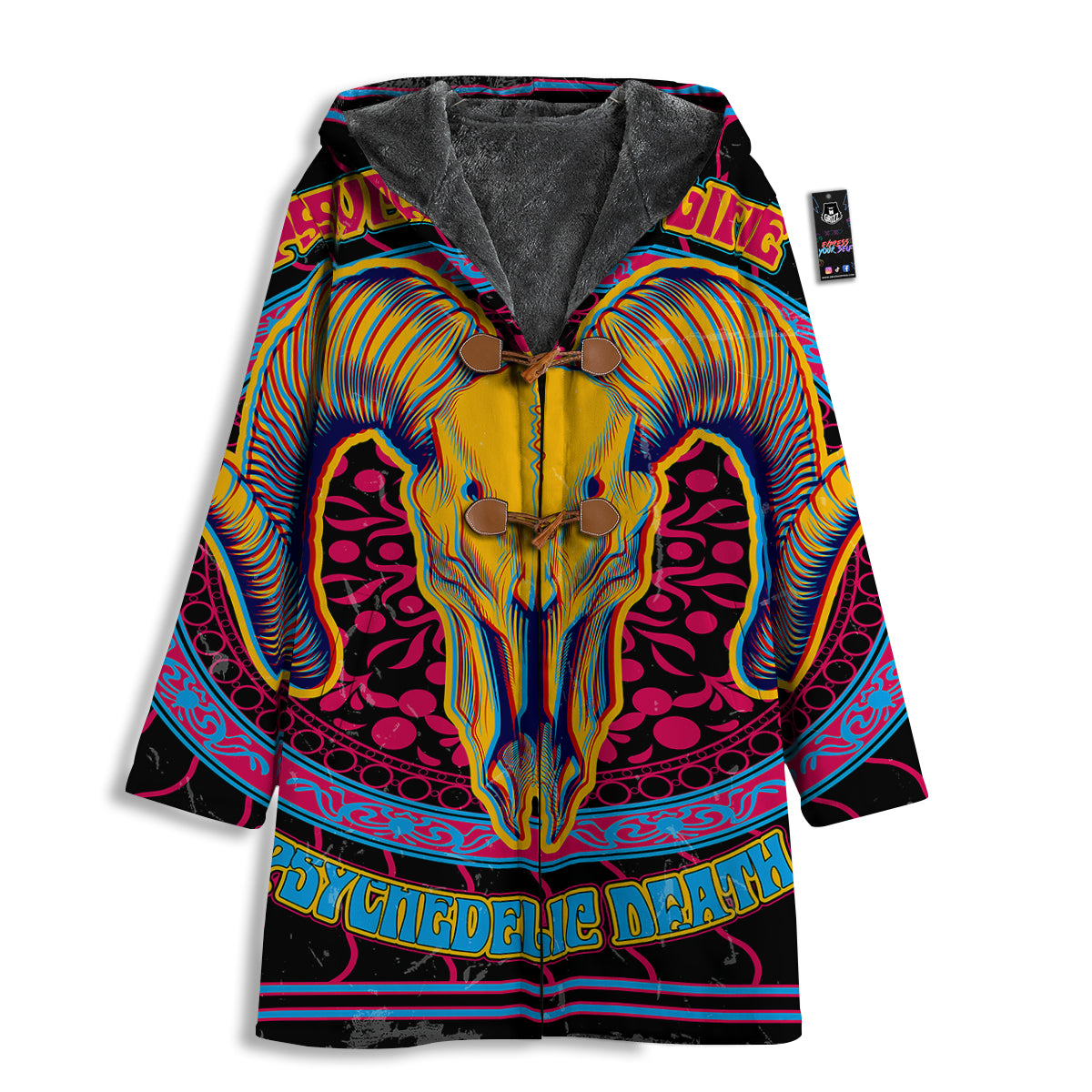 Psychedelic And Ram Skull Print Men's Windbreaker Jacket-grizzshop