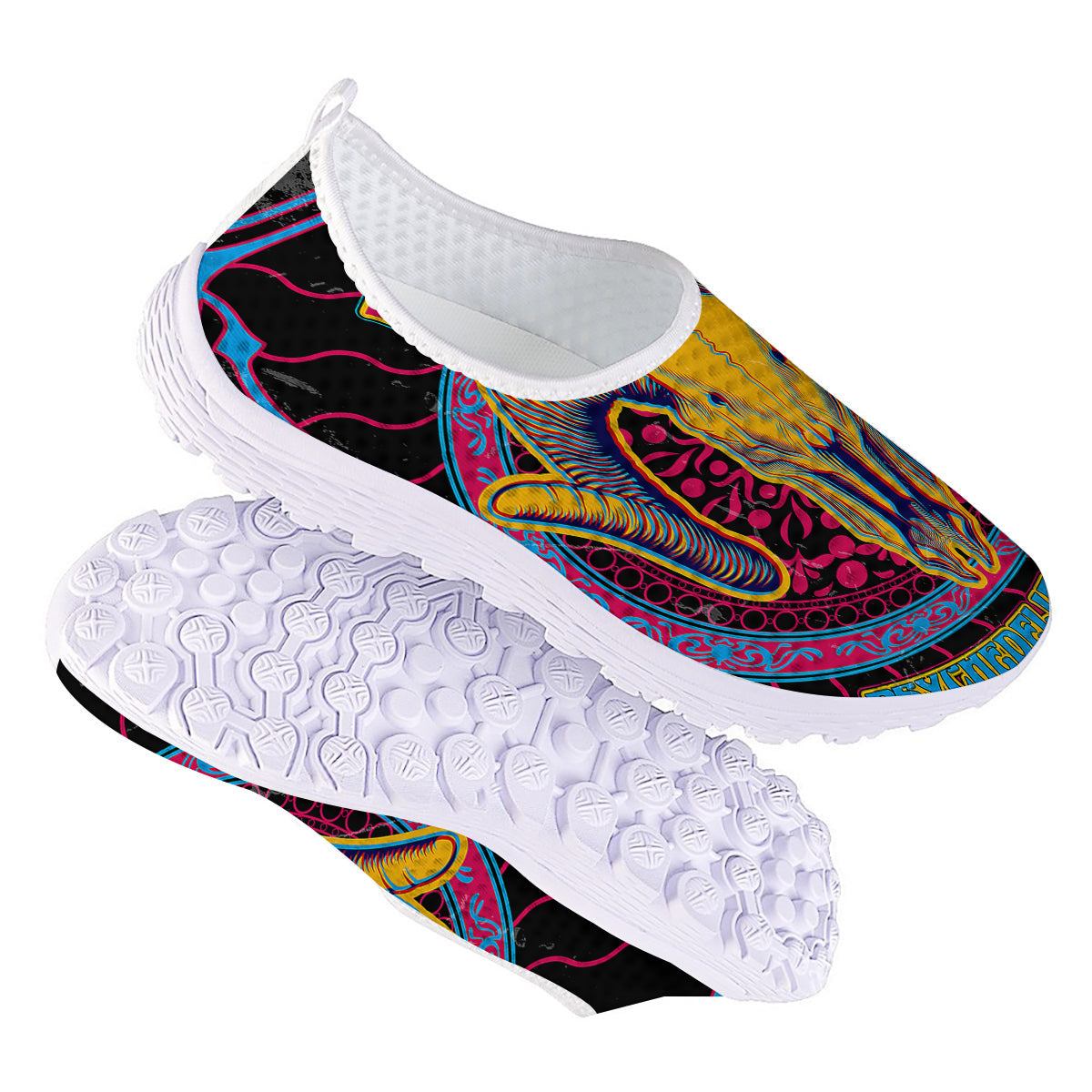 Psychedelic And Ram Skull Print Nurse Shoes-grizzshop