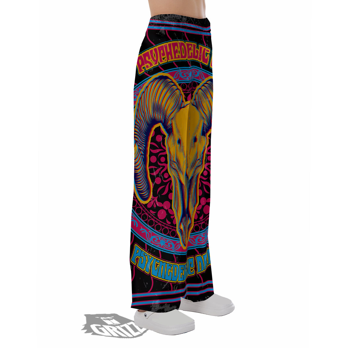 Psychedelic And Ram Skull Print Pajama Pants-grizzshop