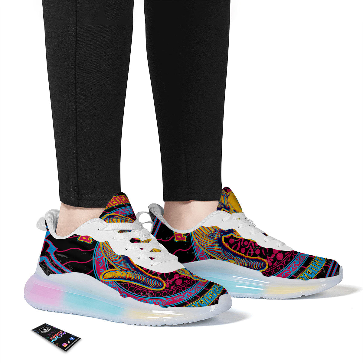 Psychedelic And Ram Skull Print Running Sneakers-grizzshop