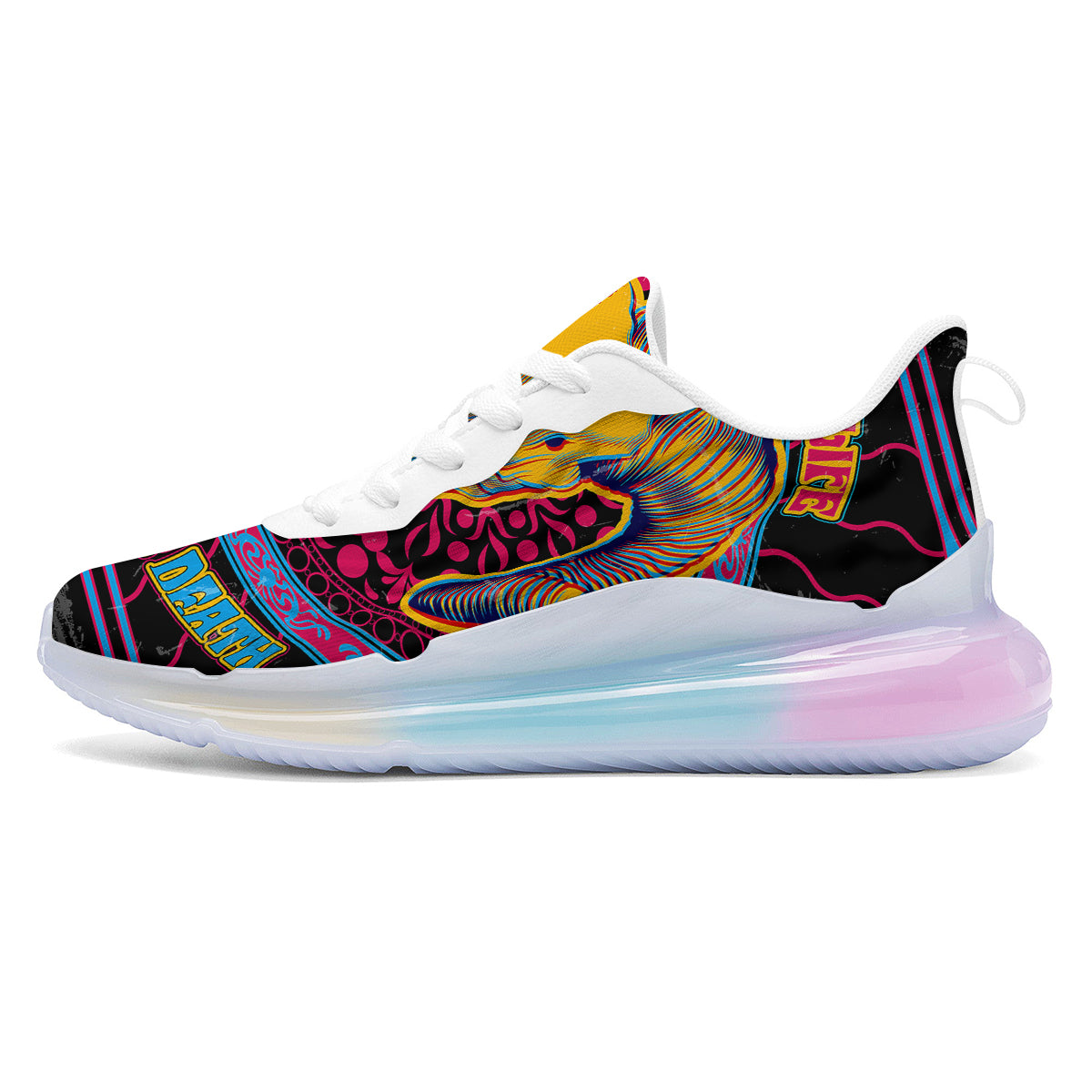 Psychedelic And Ram Skull Print Running Sneakers-grizzshop