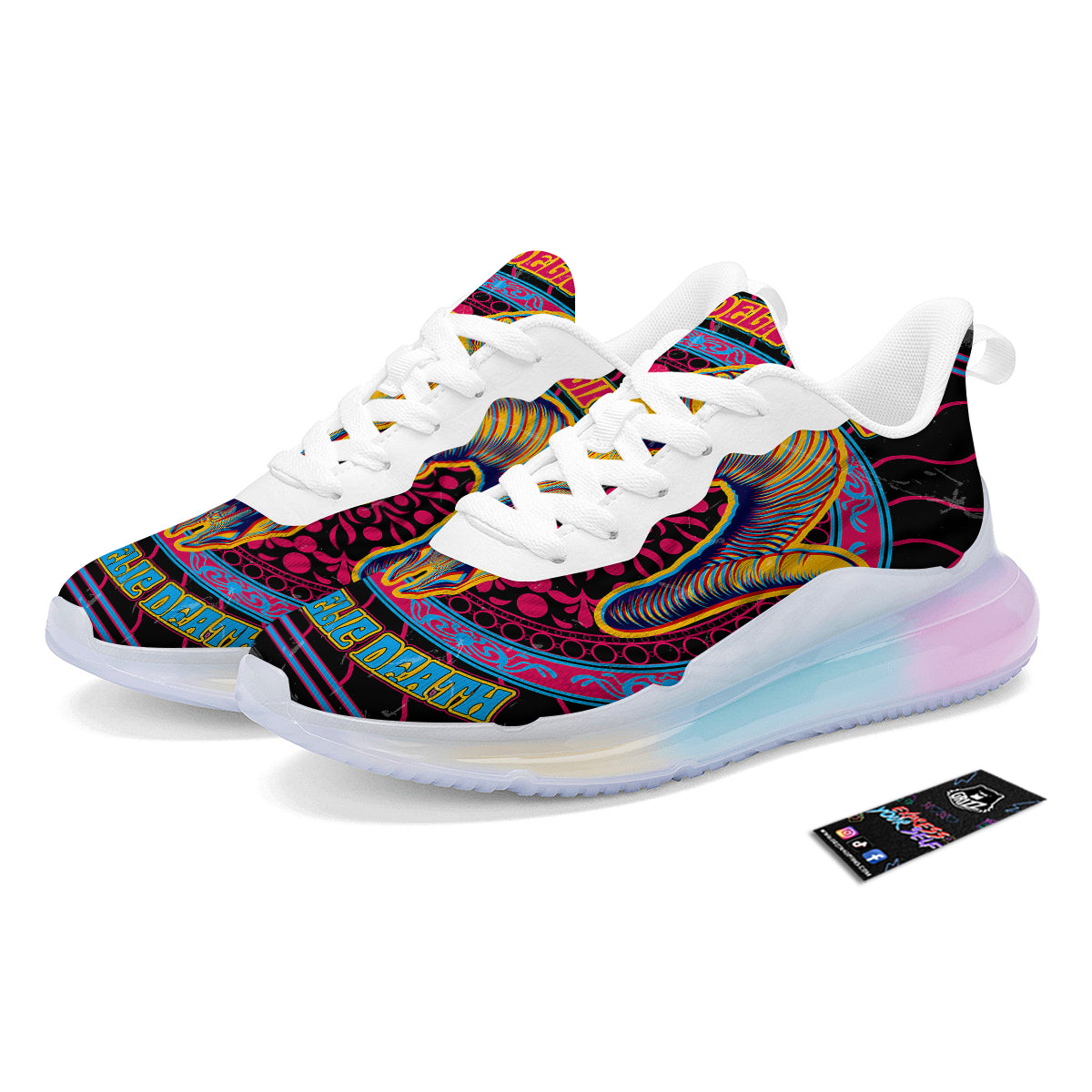 Psychedelic And Ram Skull Print Running Sneakers-grizzshop