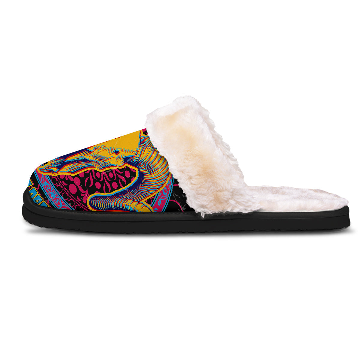 Psychedelic And Ram Skull Print Slippers-grizzshop
