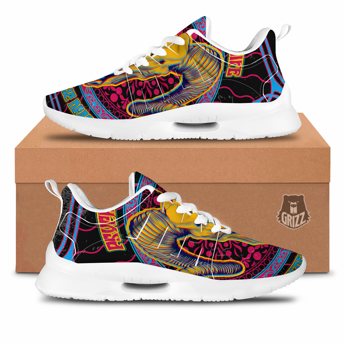Psychedelic And Ram Skull Print Tennis Shoes-grizzshop