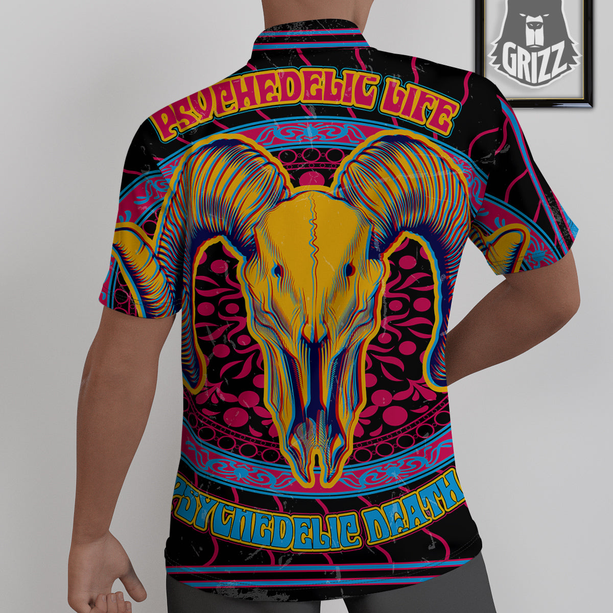 Psychedelic And Ram Skull Print Untucked Shirts-grizzshop