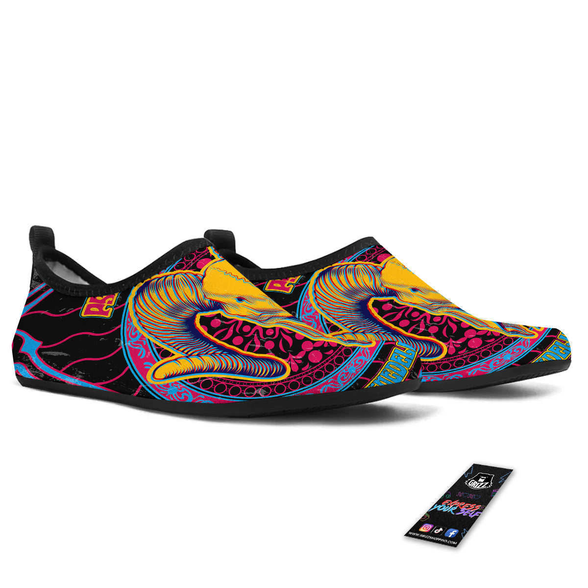 Psychedelic And Ram Skull Print Water Shoes-grizzshop