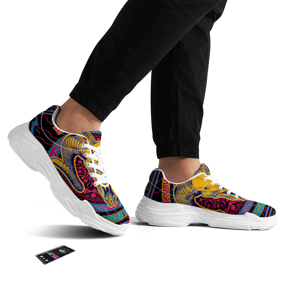 Psychedelic And Ram Skull Print White Chunky Shoes-grizzshop