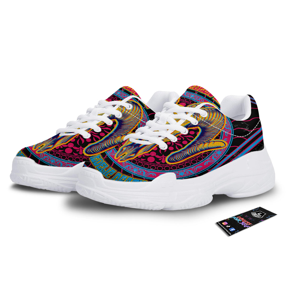 Psychedelic And Ram Skull Print White Chunky Shoes-grizzshop