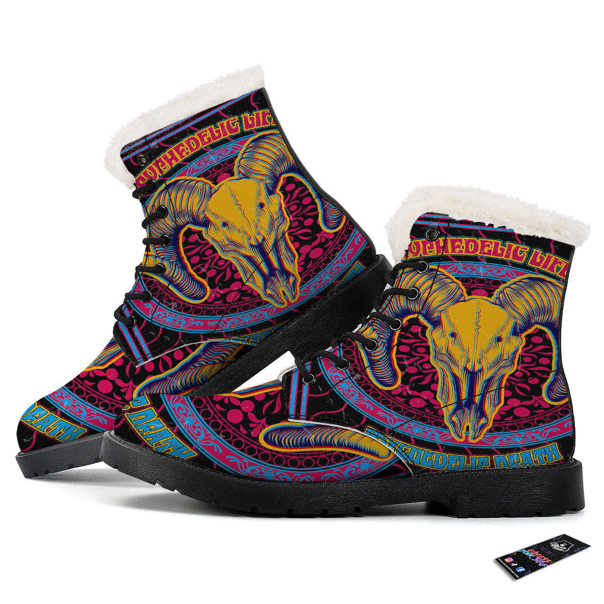 Psychedelic And Ram Skull Print Winter Boots-grizzshop