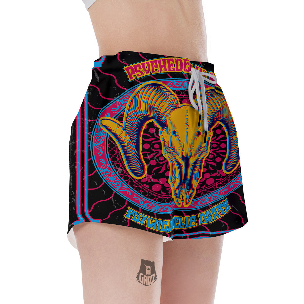 Psychedelic And Ram Skull Print Women's Shorts-grizzshop