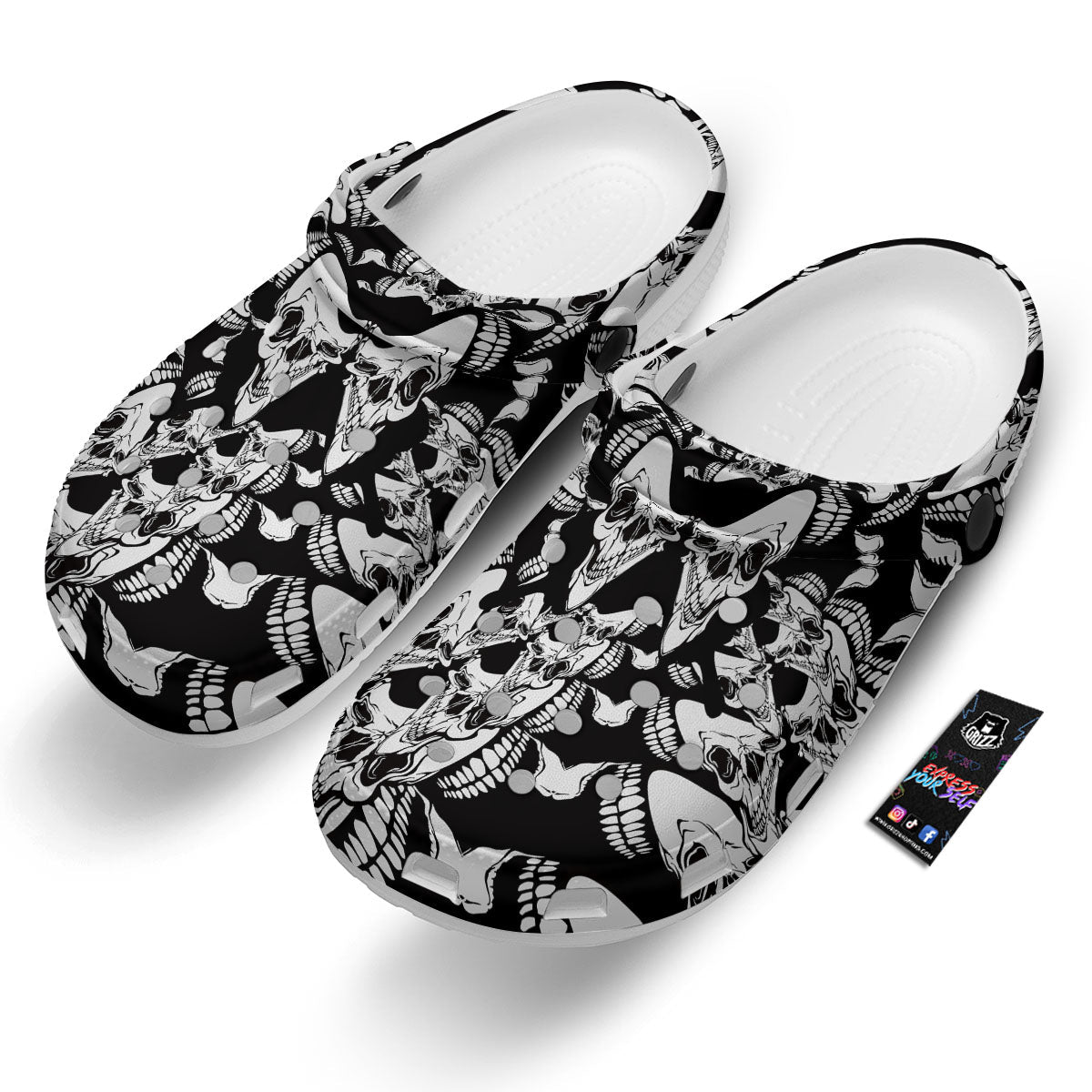 Psychedelic Black And White Skull Print Clog-grizzshop