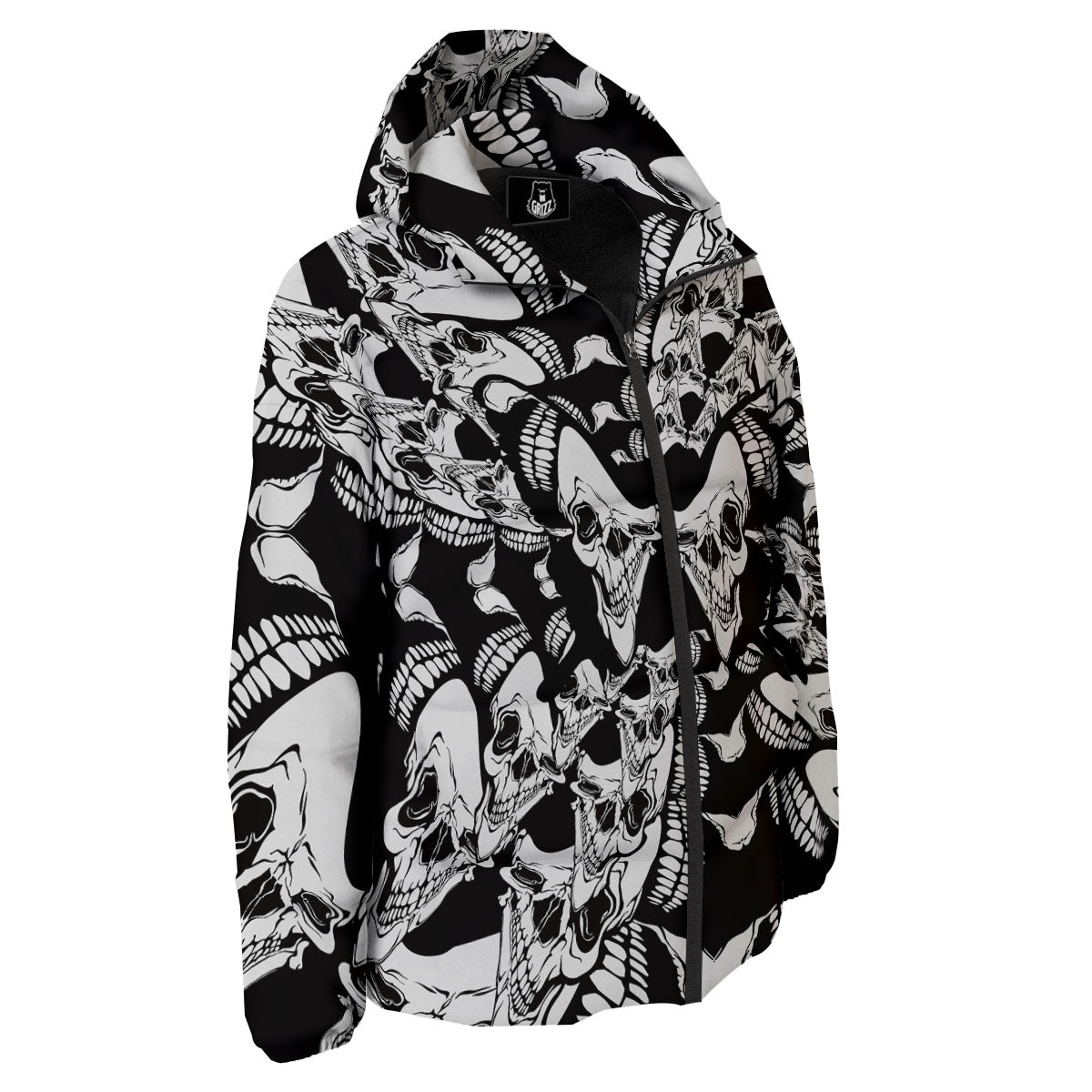 Psychedelic Black And White Skull Print Down Jacket-grizzshop