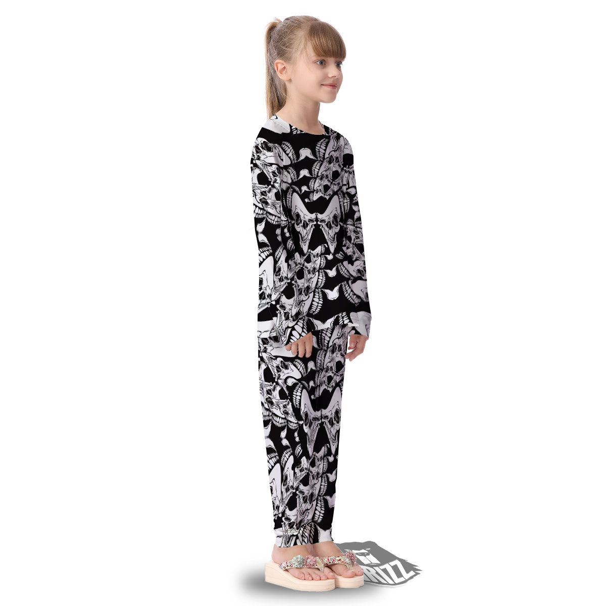 Psychedelic Black And White Skull Print Kid's Pajamas-grizzshop