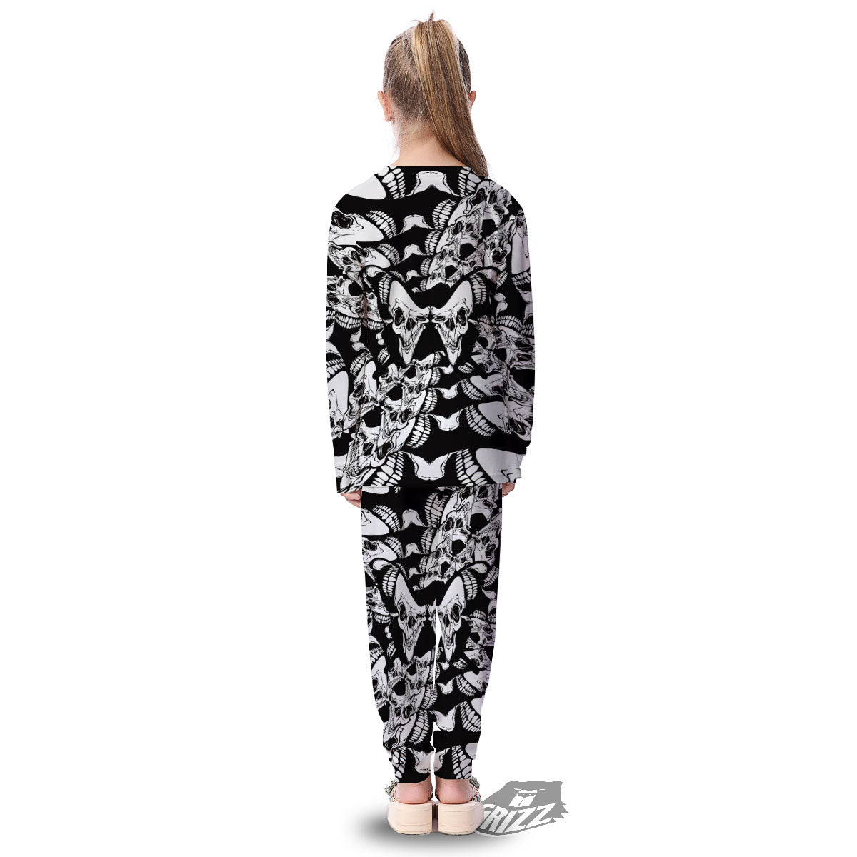 Psychedelic Black And White Skull Print Kid's Pajamas-grizzshop