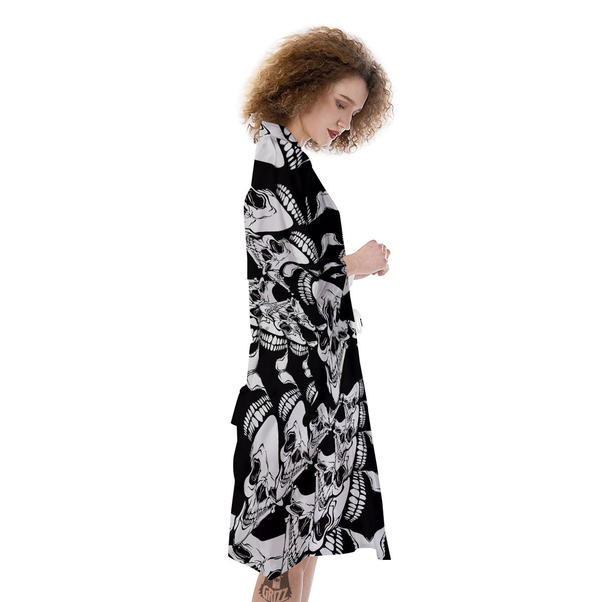 Psychedelic Black And White Skull Print Kimono-grizzshop