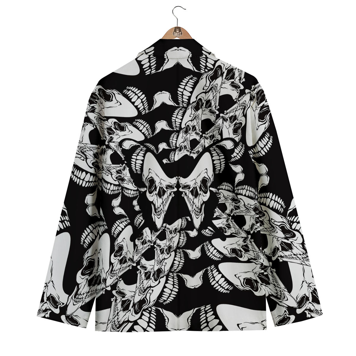 Psychedelic Black And White Skull Print Men's Blazer-grizzshop