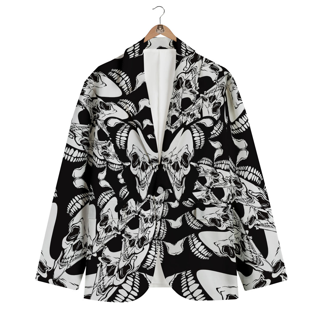 Psychedelic Black And White Skull Print Men's Blazer-grizzshop