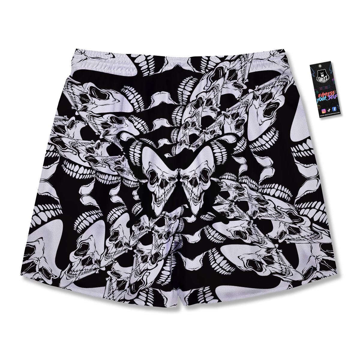 Psychedelic Black And White Skull Print Men's Running Shorts-grizzshop