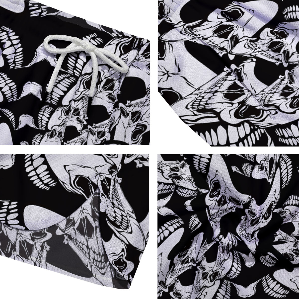 Psychedelic Black And White Skull Print Men's Running Shorts-grizzshop