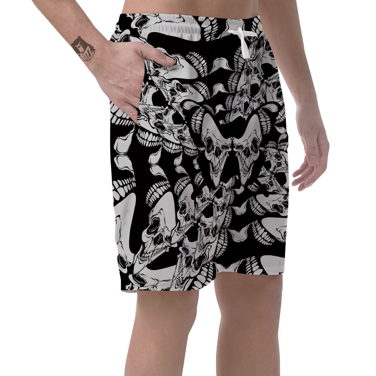 Psychedelic Black And White Skull Print Men's Shorts-grizzshop