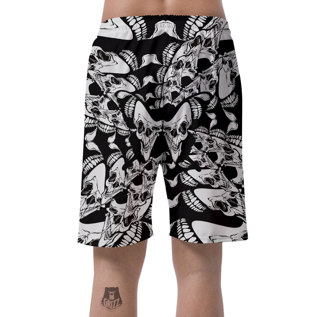 Psychedelic Black And White Skull Print Men's Shorts-grizzshop