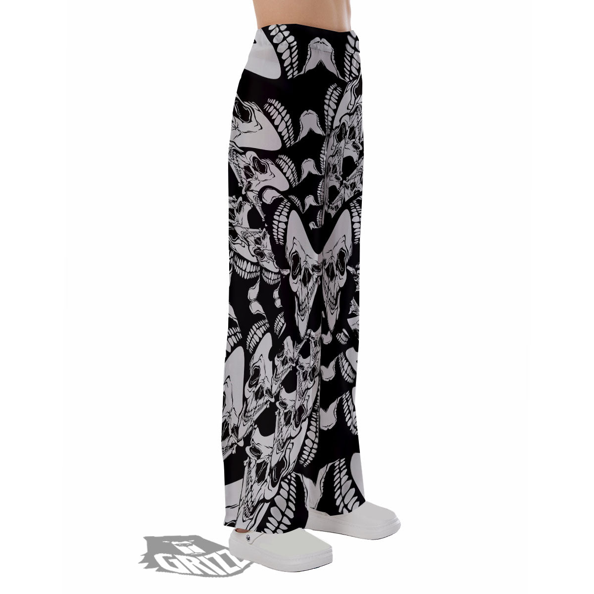 Psychedelic Black And White Skull Print Pajama Pants-grizzshop