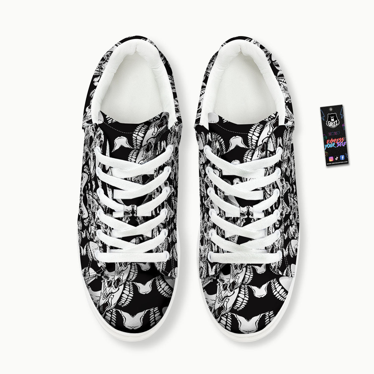 Psychedelic Black And White Skull Print Platform Shoes-grizzshop