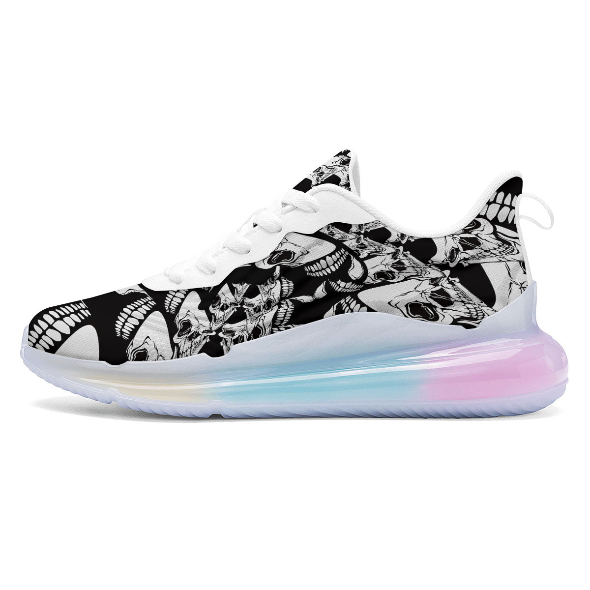 Psychedelic Black And White Skull Print Running Sneakers-grizzshop