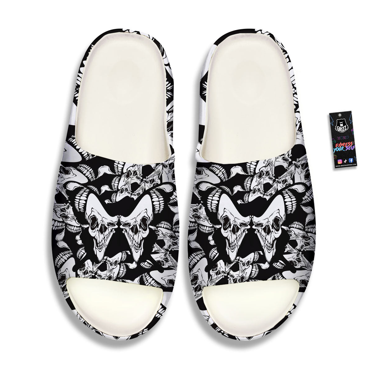 Psychedelic Black And White Skull Print Sandals-grizzshop