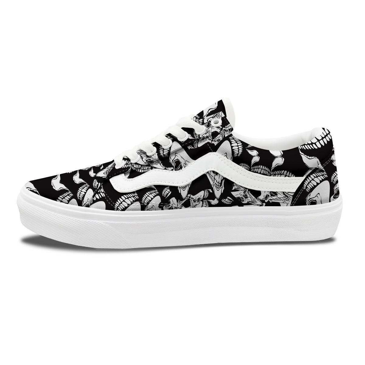 Psychedelic Black And White Skull Print Skate Shoes-grizzshop
