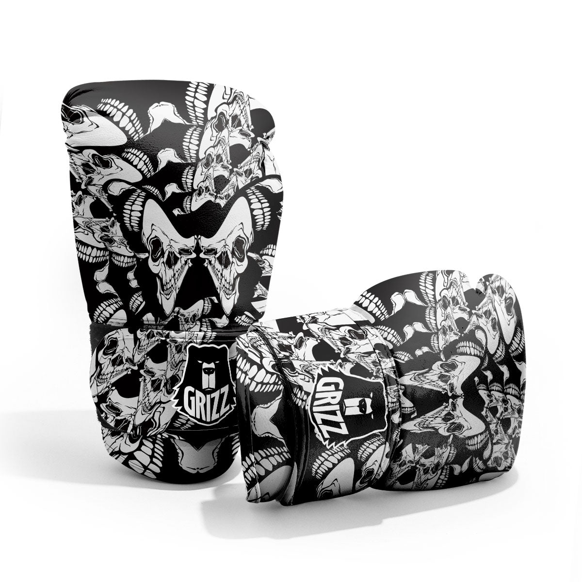 Psychedelic Black And White Skull Print Pro Boxing Glove