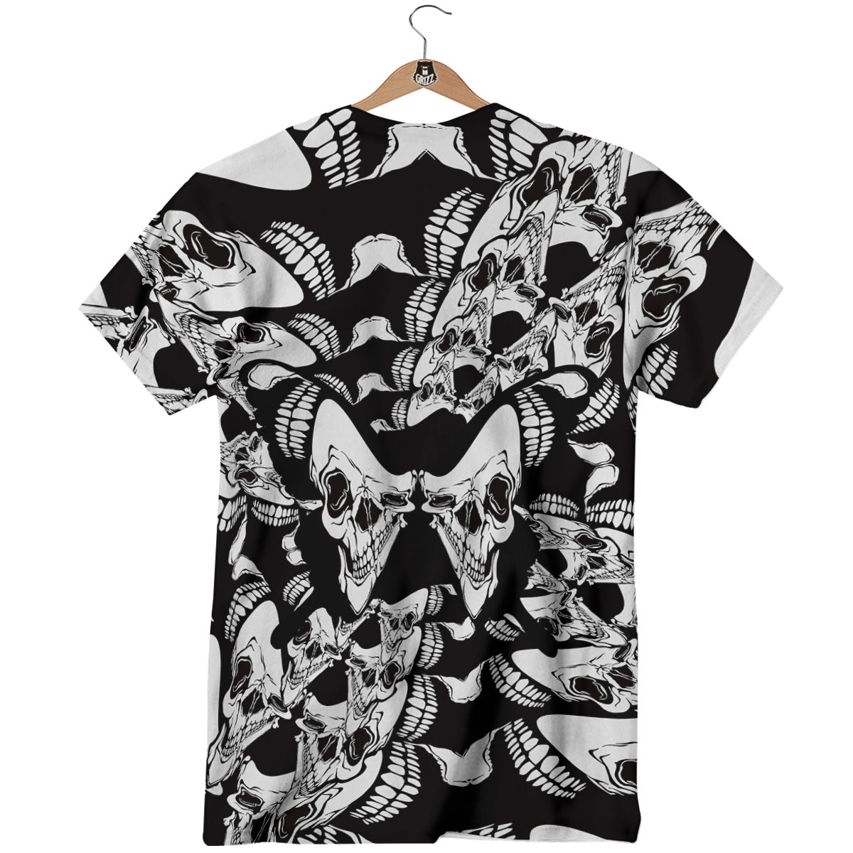 Psychedelic Black And White Skull Print T-Shirt-grizzshop