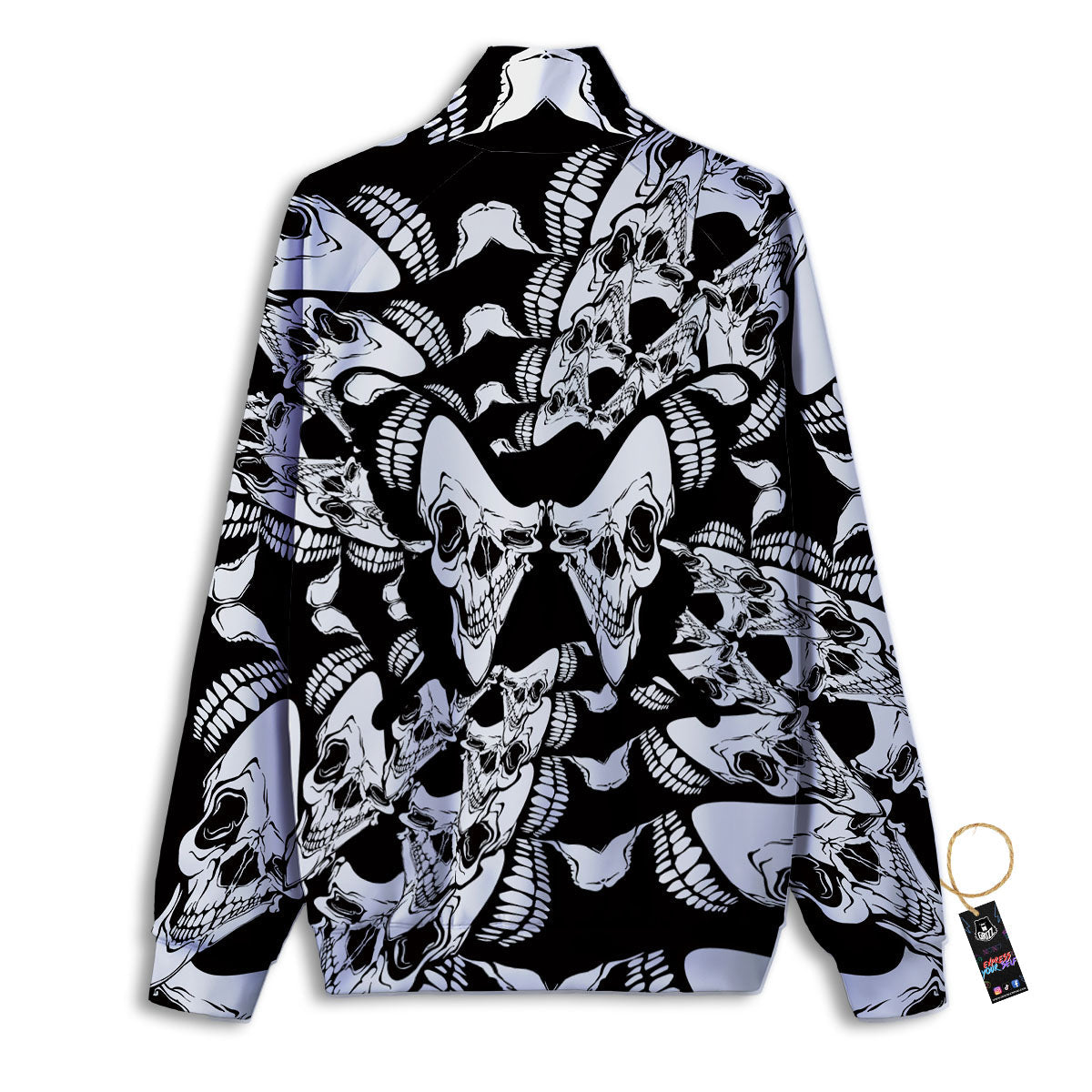Psychedelic Black And White Skull Print Track Jacket-grizzshop
