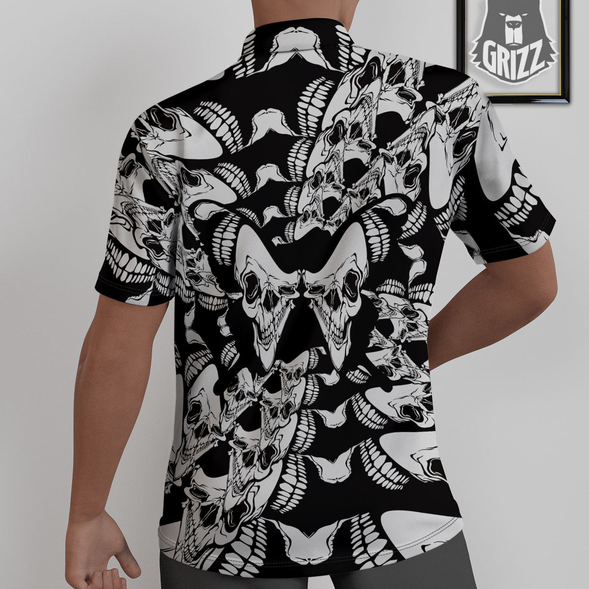 Psychedelic Black And White Skull Print Untucked Shirts-grizzshop