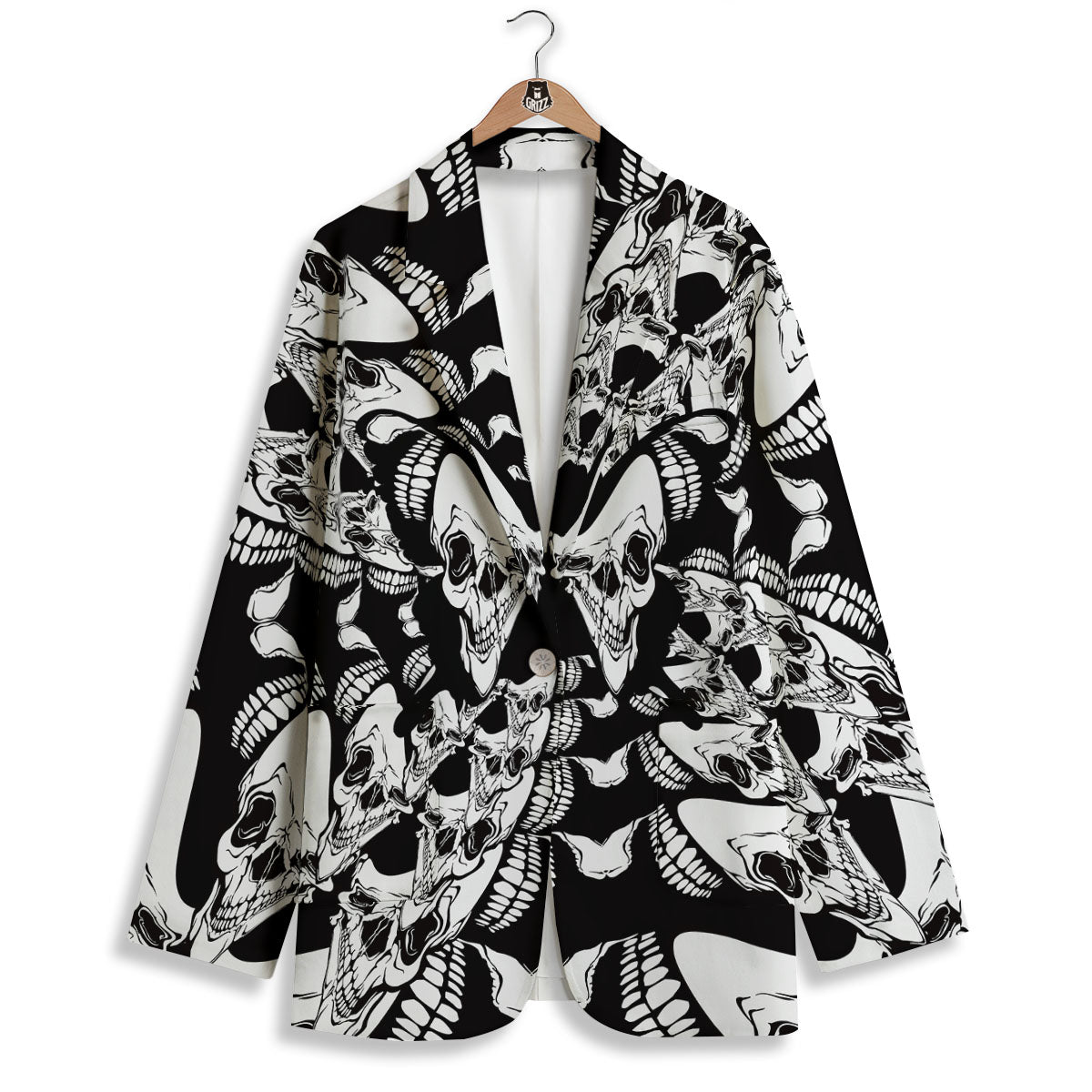 Psychedelic Black And White Skull Print Women's Blazer-grizzshop