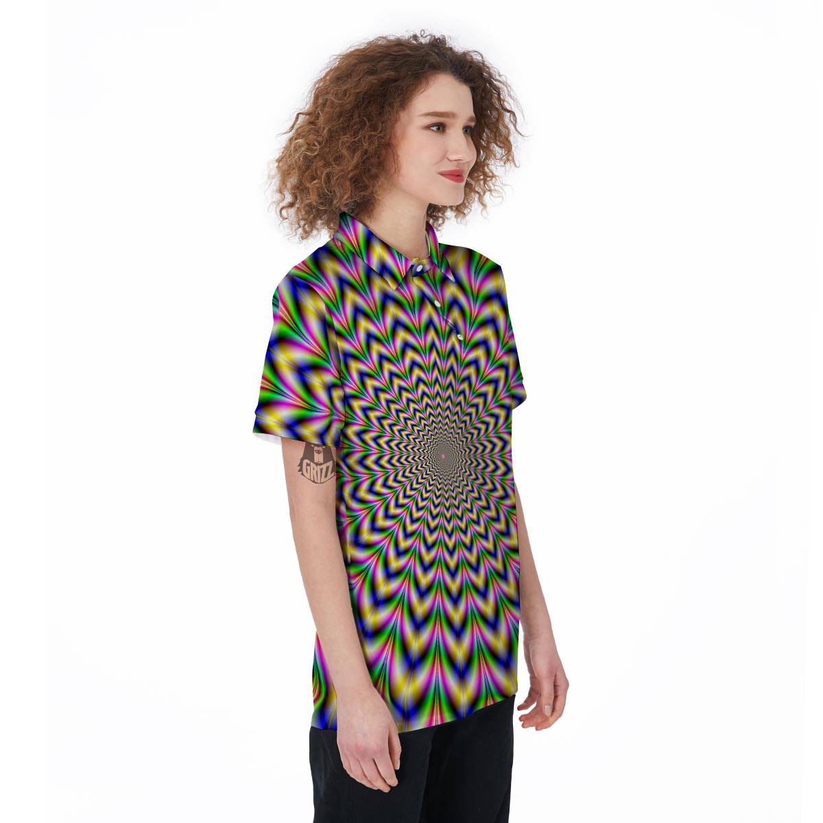 Psychedelic Blue Optical illusion Women's Golf Shirts-grizzshop