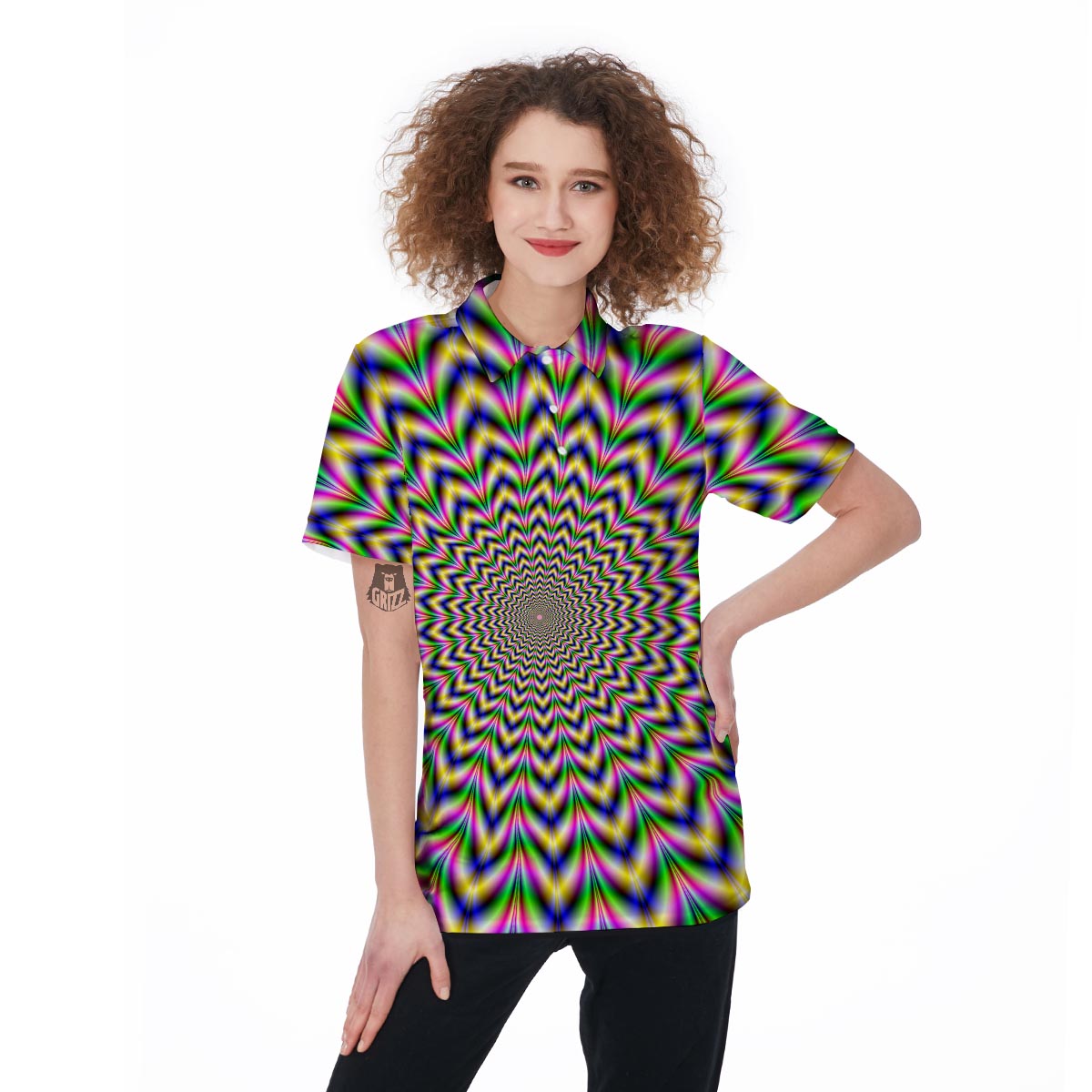 Psychedelic Blue Optical illusion Women's Golf Shirts-grizzshop