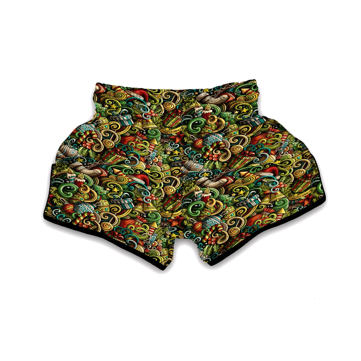Psychedelic Christmas Pattern Print Muay Thai Boxing Shorts-grizzshop